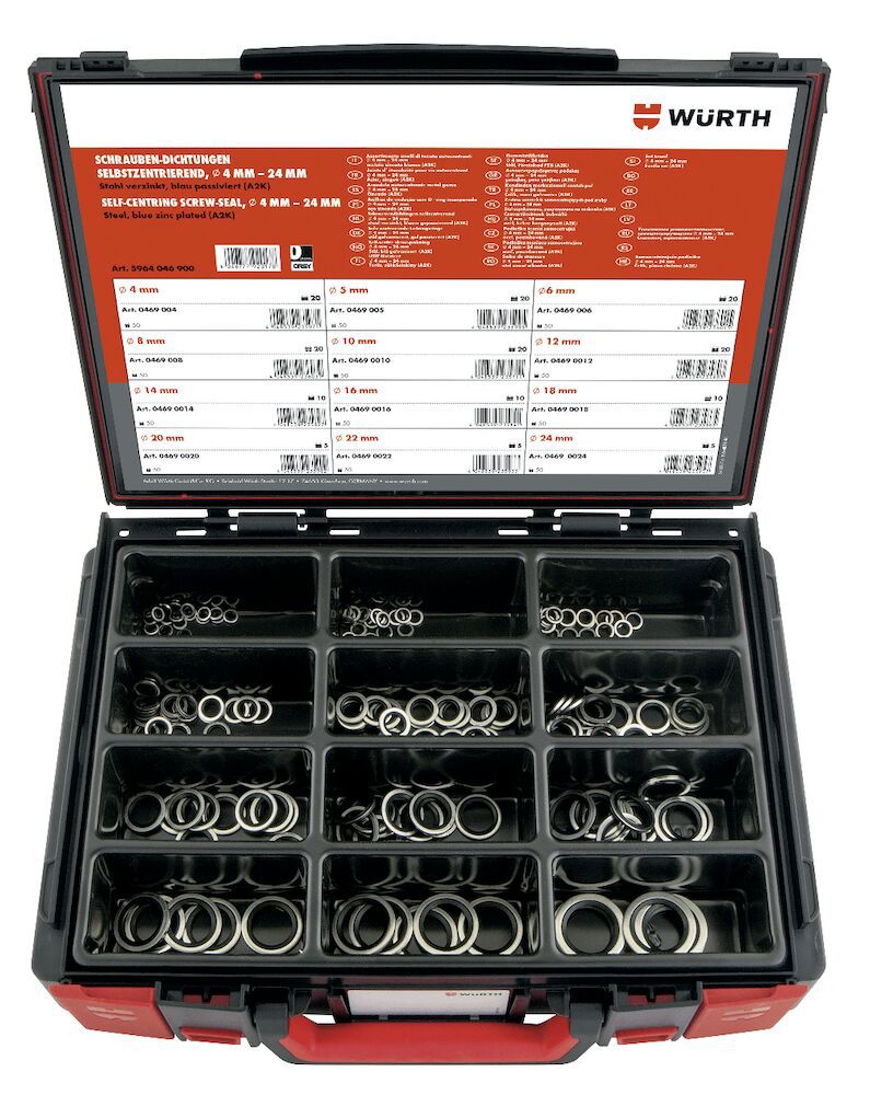 Gummistålbricka, sortiment